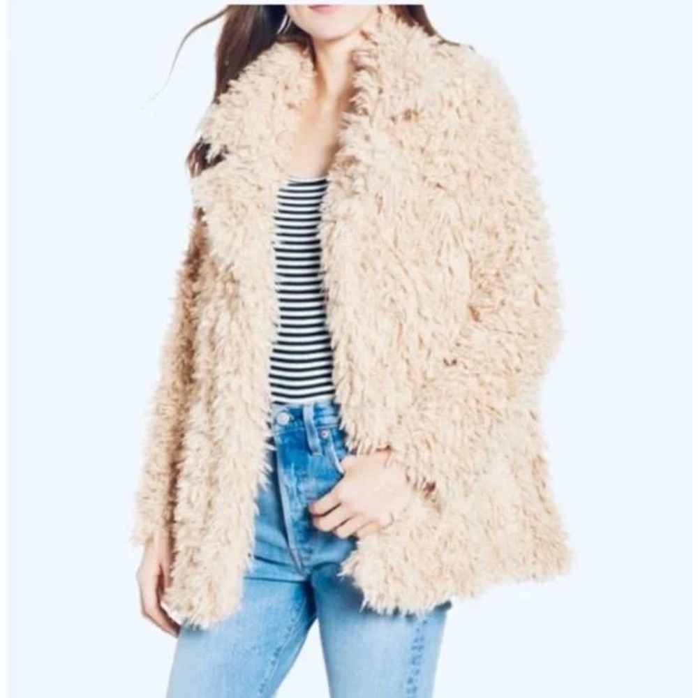 Thread + Supply Cream Shaggy Eyelash Teddy Bear Coat Women Sz S